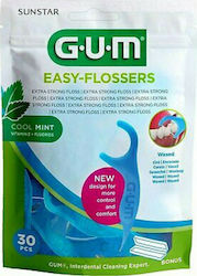 GUM Easy-Flossers Κερωμένο Οδοντικό Νήμα με Γεύση Μέντα και Λαβή σε Μπλε χρώμα 30τμχ SKU 890
