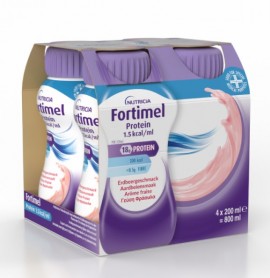 Nutricia Fortimel Protein Strawberry Υπερπρωτεϊνικό (18gr protein) & Yπερθερμιδικό Πόσιμο Θρεπτικό Σκεύασμα Όγκου με Γεύση Φραουλα  4 X 200ml