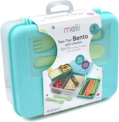 Melii Two Tier Bento with Utensils Πλαστικό Παιδικό Δοχείο Φαγητού με κουταλι και πηρουνι και 6 θηκες Μπλε   0.118lt