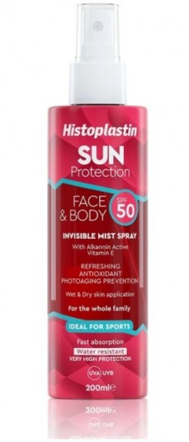 Histoplastin Sun Protection Face & Body Invisible Mist Spray SPF50  Mist Spray για Αντηλιακή Προστασία Προσώπου & Σώματος, 200ml