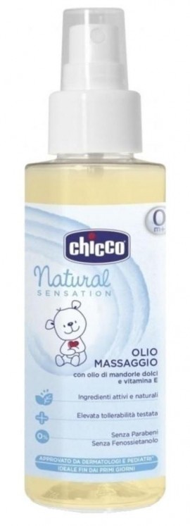 CHICCO Massage Oil  Natural Sensation , Βρεφικό  Λάδι για Μασάζ με λάδι Αμυγδάλου και Βιταμίνη Ε 100ml