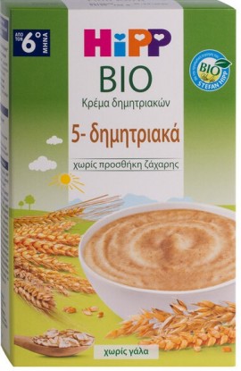 HIPP Bio  Κρέμα 5 Δημητριακών Χωρίς γάλα  6+ m  200gr