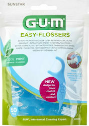 GUM Easy-Flossers  Κερωμένο Οδοντικό Νήμα με Γεύση Μέντα και Λαβή σε Γαλάζιο χρώμα 50τμχ SKU 890