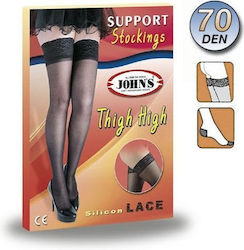 JOHNS  Κάλτσες Ριζομηρίου Διαβαθμισμένης Συμπίεσης Με δαντελα 70 DEN  Μαύρες SKU 214590