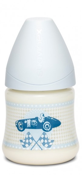 Suavinex  Boys TOYS Πλαστικό μπιμπερο  PP  150ml με Ανατομική Θηλή Σιλικόνη 0+m, Μπλε αυτοκινητάκι 1 Τμχ SKU3800170