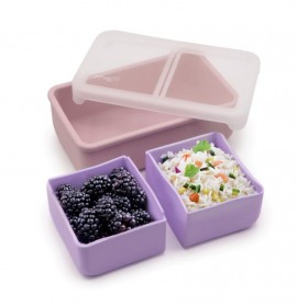 Melii Silicone Bento Φαγητοδοχείο Σιλικόνης 2 Θέσεων, 700ml- Ροζ/Μωβ