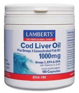 Lamberts Cod Liver Oil Μουρουνέλαιο, Ωμέγα 3   1000mg  180 caps