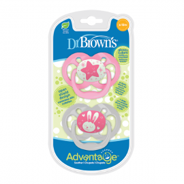 Dr Browns Advantage  Πιπίλα Σιλικονης  νυχτός  6-18 m 2 Τμχ ροζ SKU  PA 22003