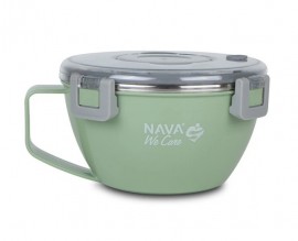 Nava We Care Round Stainless Steel Insulated Lunch Box Green 850ml (Στρογγυλό Ανοξείδωτο Δοχείο Φαγητού-Θερμός)