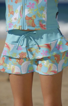 Sun Emporium Αντηλιακό Μαγιό – φούστα Τιρκουάζ  με λουλούδια & βολάν με UV προστασια SIZE 4 ,1 τμχ SKU 8352