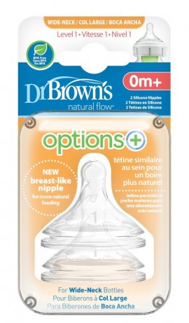 Dr.Browns Θηλή από διάφανη σιλικόνη για μπουκάλι Options+ με φαρδύ λαιμό. 0+m 2 τμχ SKU  WN  1201