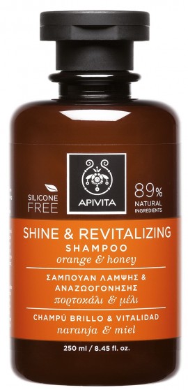 APIVITA  Shine & Revitalizing Shampoo, Σαμπουάν Λάμψης και Αναζωογόνησης με Πορτοκάλι & Μέλι, 250ml