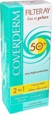 Coverderm Filteray Face Plus 2 in 1 Sunscreen & After Sun Care 50SPF Dry/Sensitive, Αντηλιακή Κρέμα Προσώπου για Ξηρές/Ευαίσθητες Επιδερμίδες, 50 ml