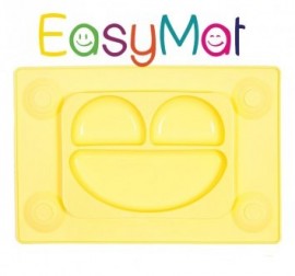 Easymat   πιατο σιλικονης με χωρισματα με βεντουζες και κουταλι κιτρινο  2 Τμχ