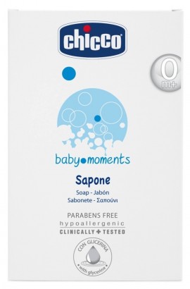 CHICCO Sapone Baby moments , Σαπούνι Βρεφικό  Φυτικής Προέλευσης που Σέβεται την Επιδερμίδα του μωρού 100gr