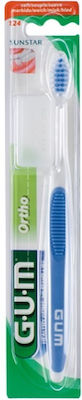 GUM Ortho Toothbrush  Οδοντόβουρτσα Μαλακή ειδικά σχεδιασμένη για Ορθοδοντικά Σιδεράκια Μπλε με πλαστικη θηκη κεφαλης SKU 124