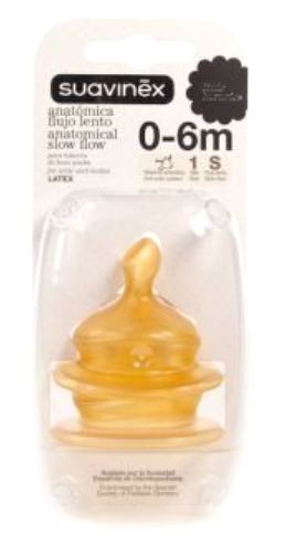 Suavinex  anatomica θηλή από καουτσούκ για μπιμπερό 0-6m  Size 1, Slow Flow 2τμχ SKU3156848