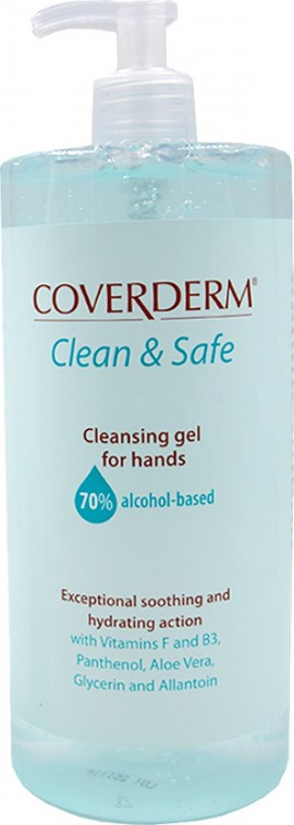 COVERDERM Clean & Safe Cleaning Gel Αντισηπτικό Τζελ Χεριών με Aloe Vera 70%, 1lt