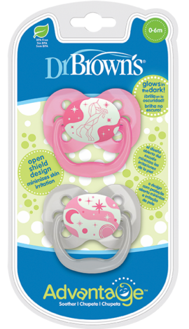 Dr Browns  Advantage Πιπίλα νυχτός 0-6 m 2 τμχ ροζ SKU  PA  12003