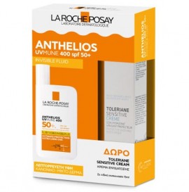 La Roche Posay Promo Anthelios UVMune 400 Invisible Fluid Αντηλιακό Προσώπου για Κανονικό & Μικτό Δέρμα SPF50+, 50ml & Δώρο Toleriane Sensitive Cream Ενυδατική Κρέμα Προσώπου για Ευαίσθητες Επιδερμίδες, 15ml, 1σετ