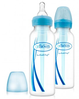 Dr. Browns Set Options + Anti collic Narrow Πλαστικό Μπιμπερό με Στενό Λαιμό με Θηλή Σιλικόνης 2 τμχ x 250ml  Μπλε SKU SB 82405
