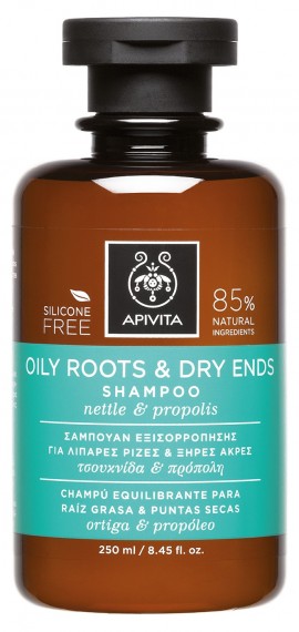 APIVITA  Oily Roots & Dry Ends Shampoo, Σαμπουάν για Λιπαρές Ρίζες & Ξηρές Άκρες με Τσουκνίδα & Πρόπολη, 250ml