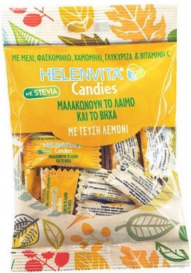 HELENVITA Candies Καραμέλες για τον Λαιμό με στεβια  με Γεύση Λεμόνι, 20 τμχ