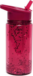 Petit Monkey Glitter Πλαστικό Παγούρι με Καλαμάκι 3+Years  Φουξια  300ml
