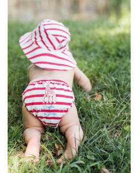 SOPHIE LA GIRAFE  Αντηλιακό Μαγιό Πάνα - Βρακάκι με UV Προστασια  Λευκό/Κοκκινο με ρίγες 1 τμχ SKU 0122