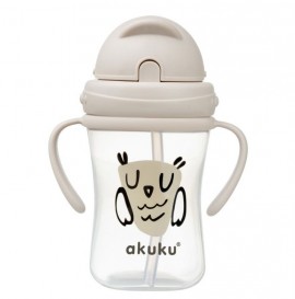 Akuku Παγούρι Με Καλαμάκι 300ml, κουκουβαγια Μπεζ (Owl)