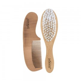 Dr. Browns Set Brush & Comb 0+m Σετ Ξύλινη Βούρτσα & Χτένα Μαλλιών 2 τμχ SKU HG086