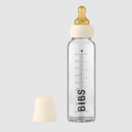 BIBS Baby Glass Bottle Complete Set 2+m Μπιμπερο γυαλινο με μετρια ροη με θηλη καουτσουκ Ivory 240ml SKU 50202216