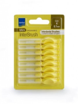 Intermed Mini Ergonomic InterBrush Μεσοδόντια Βουρτσάκια Κίτρινα 0.7mm Μέγεθος 4, 8τμχ