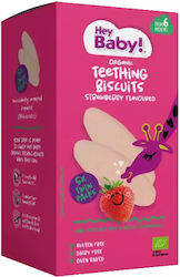 Hey Baby! Organic Teething Biscuits Strawberry Flavoured 6+m  Βιολογικές Ρυζογκοφρέτες με Γεύση Φράουλα,( 5 x 4.2 gr )21gr