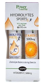 POWER HEALTH Set Hydrolytes Sports with Stevia Συμπλήρωμα Διατροφής με Ηλεκτρολύτες με Στέβια & Vitamin C 500mg Βιταμίνη C με Γεύση Πορτοκάλι (20 + 20 αναβράζοντα δισκία)