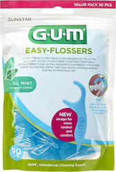 GUM Easy-Flossers  Κερωμένο Οδοντικό Νήμα με Γεύση Μέντα και Λαβή σε Γαλάζιο χρώμα 90τμχ SKU 890