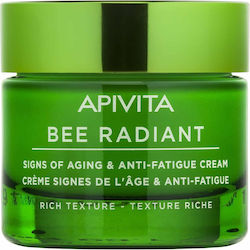 APIVITA  Bee Radiant Signs of Aging & Anti-Fatigue Cream Rich Texture White Peony & Patented Propolis Αντιγηραντική Κρέμα Προσώπου Πλούσιας Υφής για Λαμπερή, Σφριγηλή & Ξεκούραστη Επιδερμίδα, 50ml