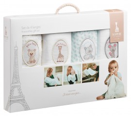 SOPHIE LA GIRAFE Set  Δώρου με 4 μουσελίνες Διαστάσεις:70x70 εκ.0+m SKU 850724