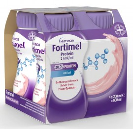 Nutricia Fortimel Protein Strawberry 2 Kcal Υπερπρωτεϊνικό (20.2gr protein, 400Kcal) & Yπερθερμιδικό Πόσιμο Θρεπτικό Σκεύασμα Όγκου με Γεύση Φραουλα 4 X 200ml