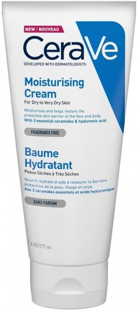 CeraVe  Moisturising Cream Ενυδατική Κρέμα για Πρόσωπο/Σώμα για Ξηρό/Πολύ Ξηρό Δέρμα Χωρίς Άρωμα, 177ml