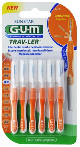 GUM Trav-Ler 0,9 mm   Cylindr Μεσοδόντια Βουρτσάκια Πορτοκαλί 6 τμχ SKU 1412