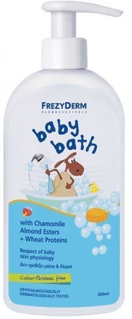 Frezyderm Baby Bath 0+m , Απαλό Βρεφικό Αφρόλουτρο με χαμομηλι,αμυγδαλο και σιταρι  απο τη γεννηση , 300ml