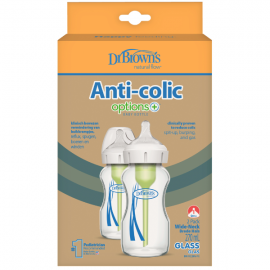 Dr. Browns Options+  Anti-Colic Baby Bottle Wide neck  Γυάλινο Μπιμπερό με Φαρδύ Λαιμό, 2x270ml SKU WB92740