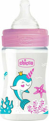 CHICCO  Well Being Μπιμπερό Πλαστικό Με Θηλή Σιλικόνης 0m+, 150 ml  Ροζ φαλαινα SKU  28611-10