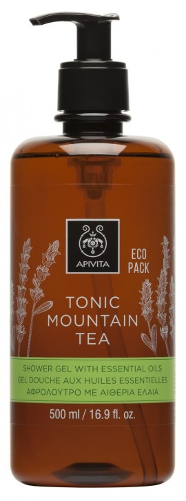 APIVITA Tonic mountain tea Shower Gel Eco Pack, Αφρόλουτρο με Ελληνικό Τσάι του Βουνού, 500ml