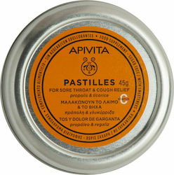 APIVITA PASTILLES Παστίλιες για τον πονεμένο λαιμό και το βήχα με γλυκόριζα & πρόπολη 45 gr
