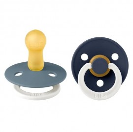 BIBS Colour Glow Dark Πιπίλες Round 6m+ Καουτσούκ που φωσφοριζουν, Size 2, Iron/Baby Blue 2τμχ SKU 120266