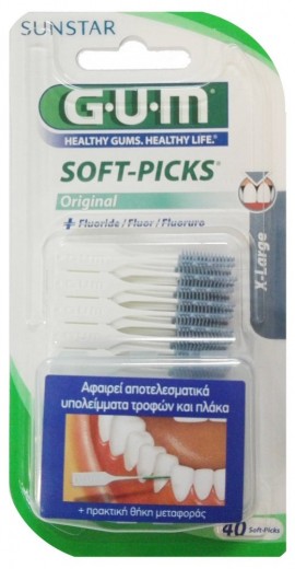 GUM  Soft Picks  Μεσοδόντια Βουρτσάκια ευθύγραμμο με Fluoride για Καθαρισμό και Μασάζ Μειώνει την Ουλίτιδα Μιας Χρήσης XL 40 τμχ SKU 636