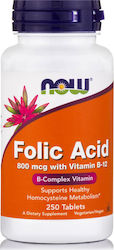 NOW Folic Acid 800 mcg with Vitamin B-12  Φολικο Οξυ με βιταμινη Β12  250 Tablets